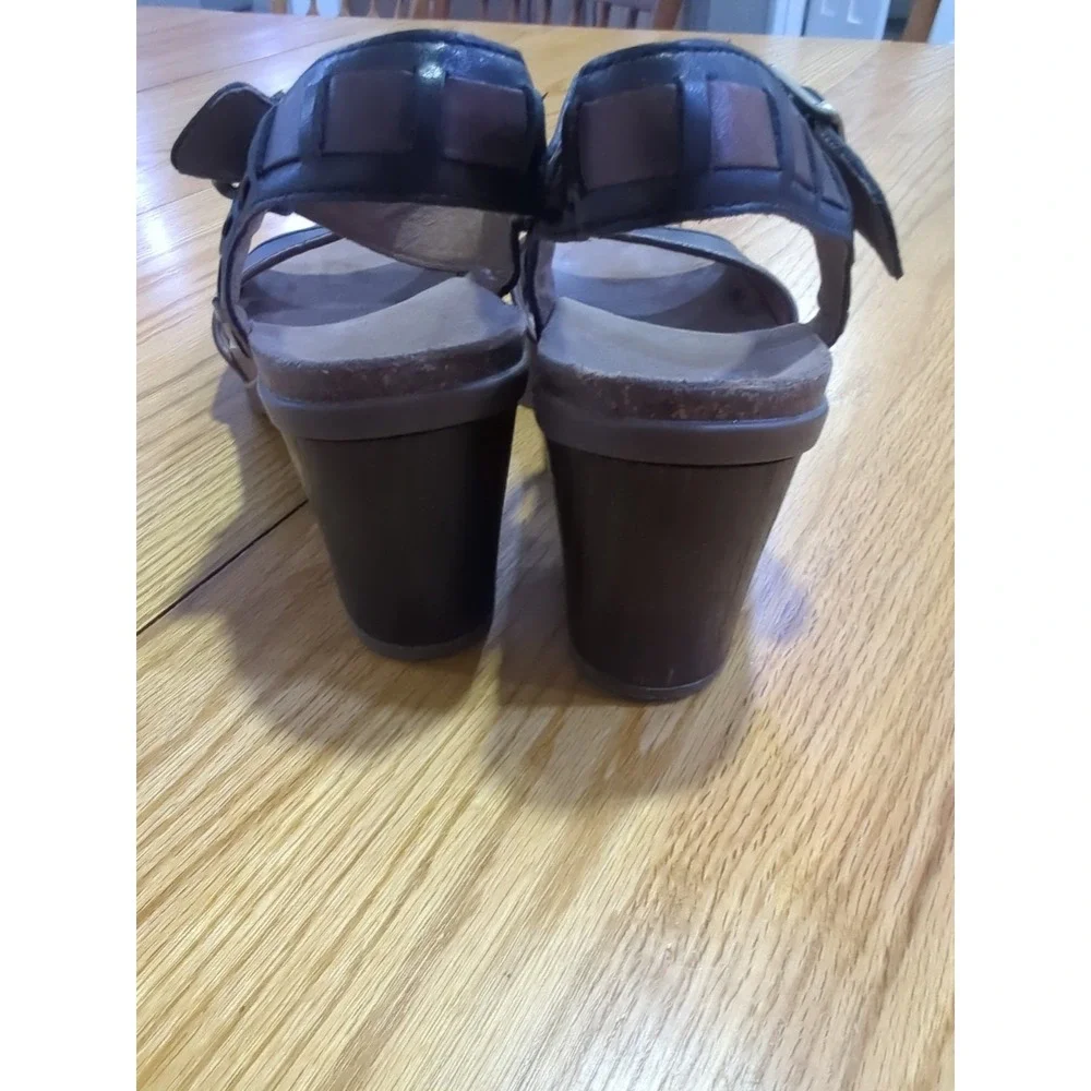 Dansko Debby Black Brown Leather Open Toe Block Heel Sandals 42 US 11.5-12